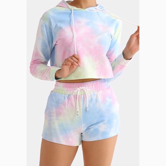Other - Blue/Pink Tie Dye Hooded Set